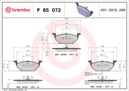 Brembo P85072 Brake Pad Set, disc brake - 1