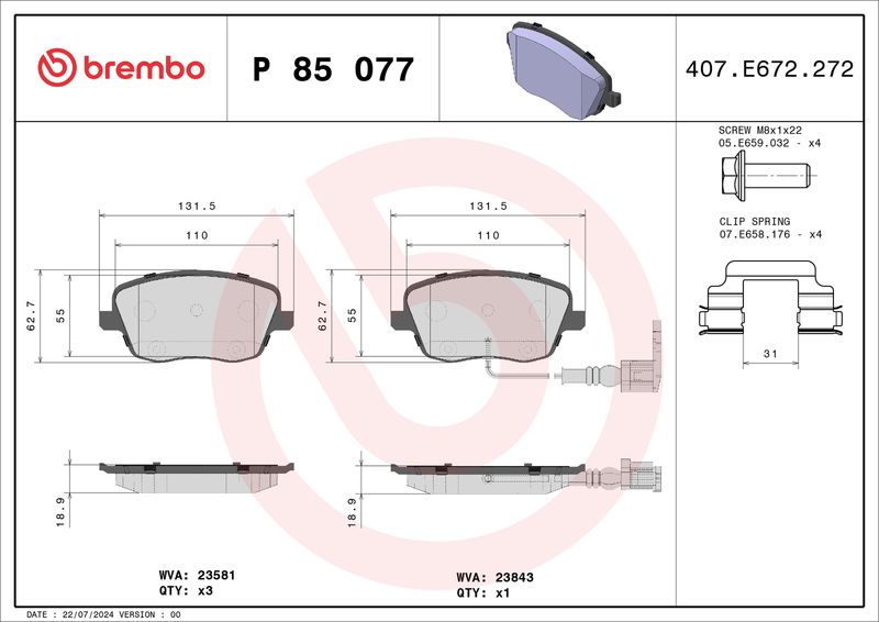 Brembo P85077 Brake Pad Set, disc brake - 1