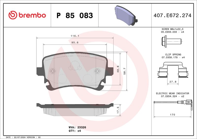 Brembo P85083 Brake Pad Set, disc brake - 1