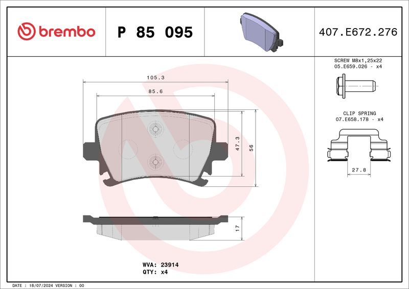 Brembo P85095 Brake Pad Set, disc brake - 1