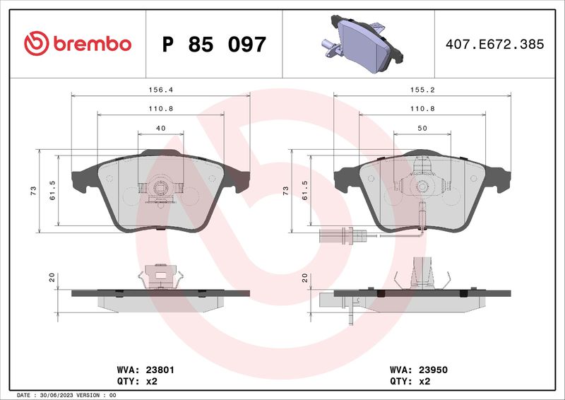 Brembo P85097 Brake Pad Set, disc brake - 1