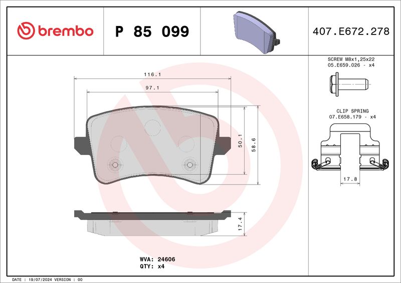 Brembo P85099 Brake Pad Set, disc brake - 1