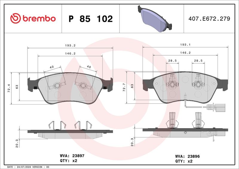Brembo P85102 Brake Pad Set, disc brake - 1
