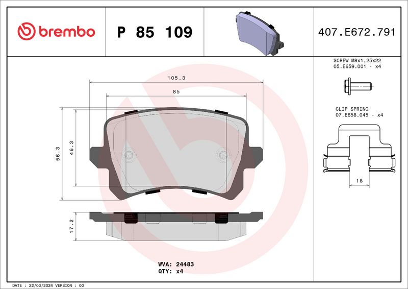Brembo P85109X Brake Pad Set, disc brake - 1