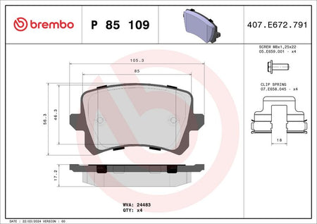 Brembo P85109 Brake Pad Set, disc brake - 1