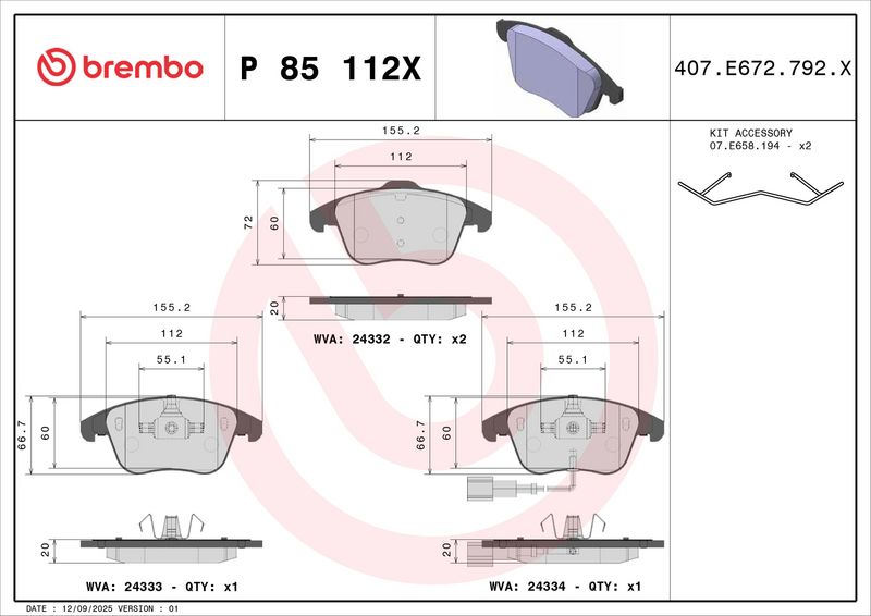Brembo P85112X Brake Pad Set, disc brake - 4