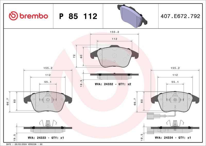 Brembo P85112 Brake Pad Set, disc brake - 1