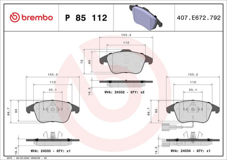 Brembo P85112 Brake Pad Set, disc brake - 1
