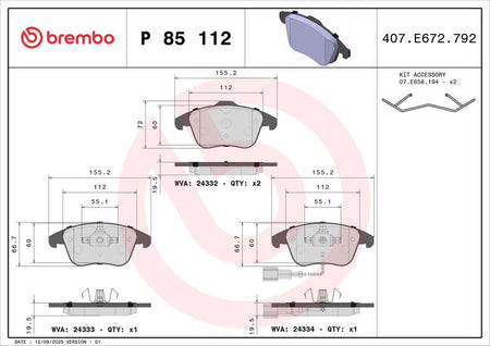Brembo P85112 Brake Pad Set, disc brake - 2