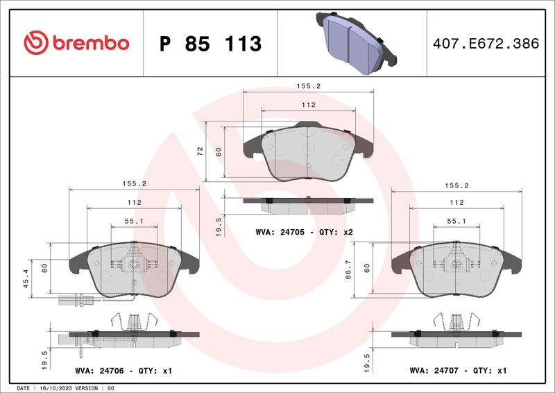 Brembo P85113X Brake Pad Set, disc brake - 1