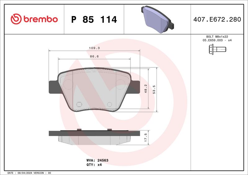 Brembo P85114 Brake Pad Set, disc brake - 1