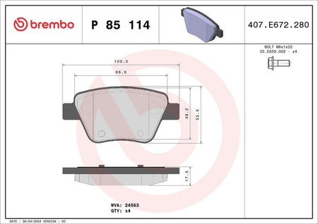 Brembo P85114 Brake Pad Set, disc brake - 1