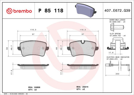 Brembo P85118 Brake Pad Set, disc brake - 1