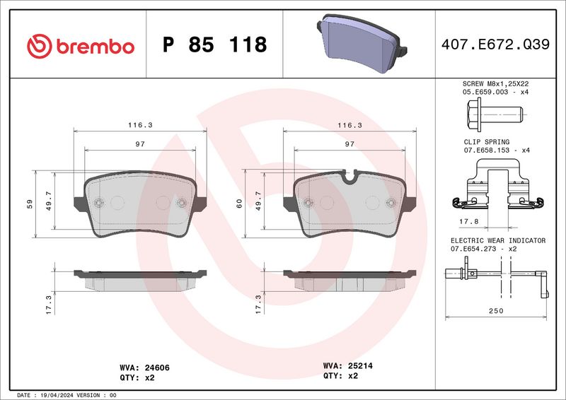 Brembo P85118 Brake Pad Set, disc brake - 1