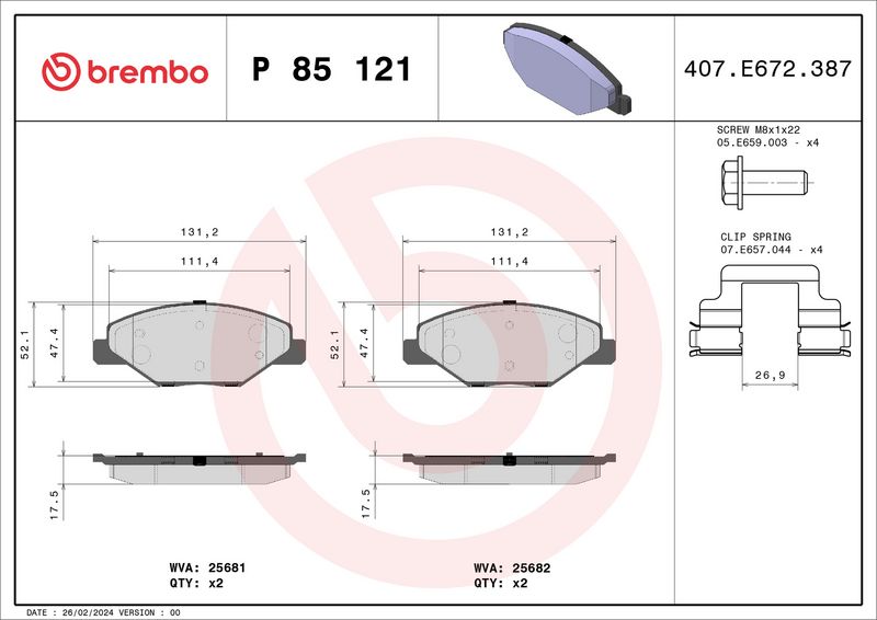 Brembo P85121 Brake Pad Set, disc brake - 1