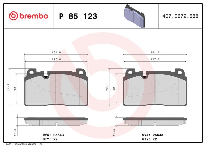 Brembo P85123 Brake Pad Set, disc brake - 1