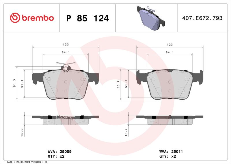 Brembo P85124X Brake Pad Set, disc brake - 1