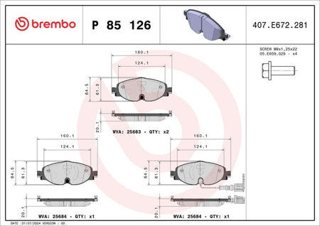 Brembo P85126X Brake Pad Set, disc brake - 1
