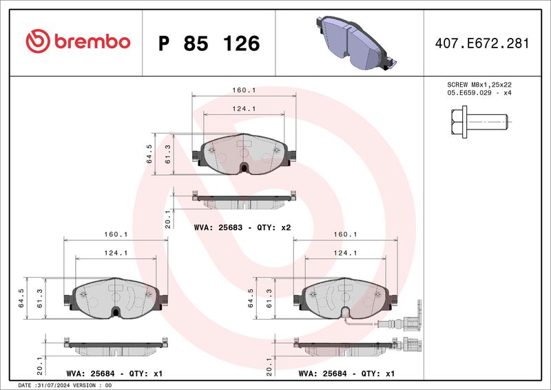 Brembo P85126 Brake Pad Set, disc brake - 1