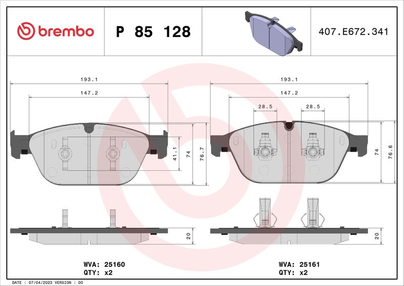 Brembo P85128 Brake Pad Set, disc brake - 1