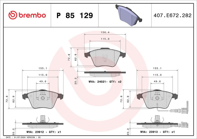 Brembo P85129 Brake Pad Set, disc brake - 1