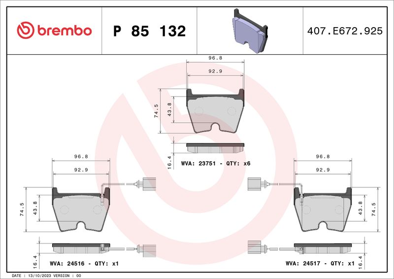 Brembo P85132 Brake Pad Set, disc brake - 1