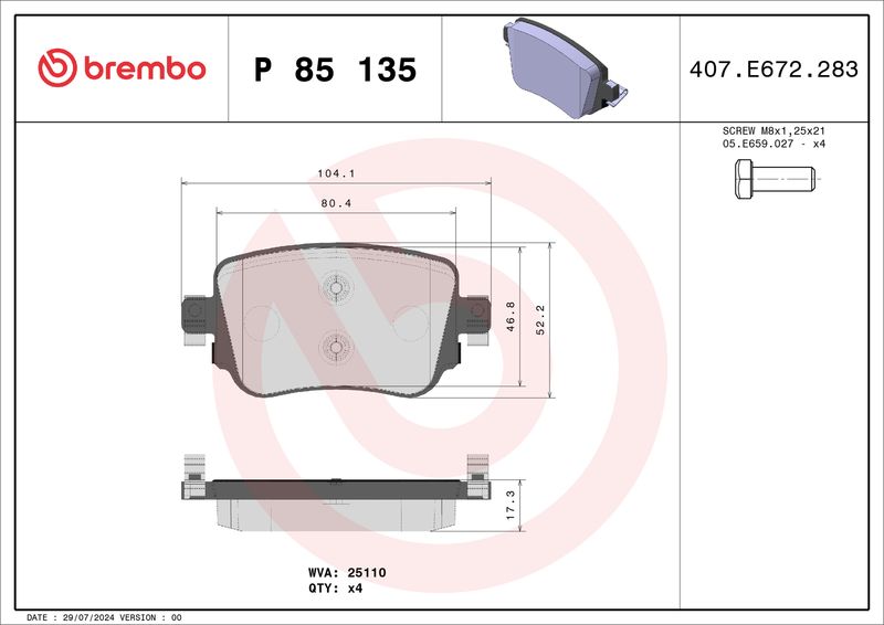Brembo P85135 Brake Pad Set, disc brake - 1