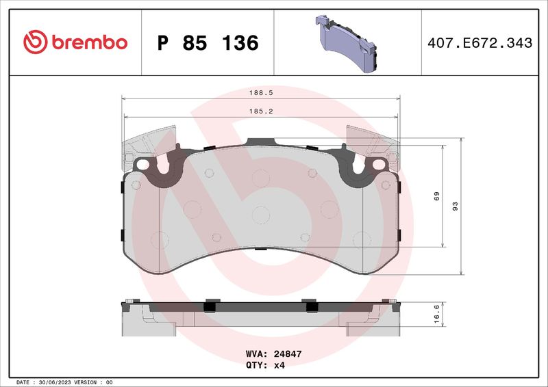 Brembo P85136 Brake Pad Set, disc brake - 1