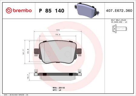Brembo P85140 Brake Pad Set, disc brake - 1