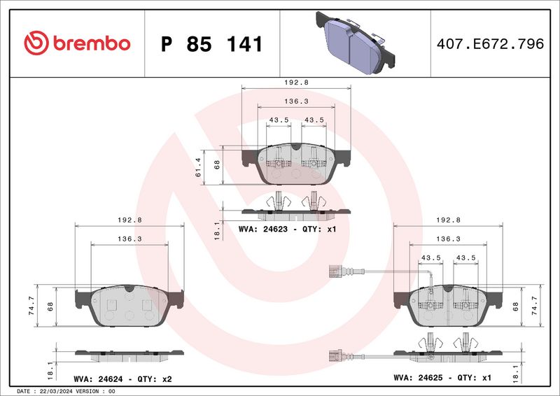 Brembo P85141 Brake Pad Set, disc brake - 1