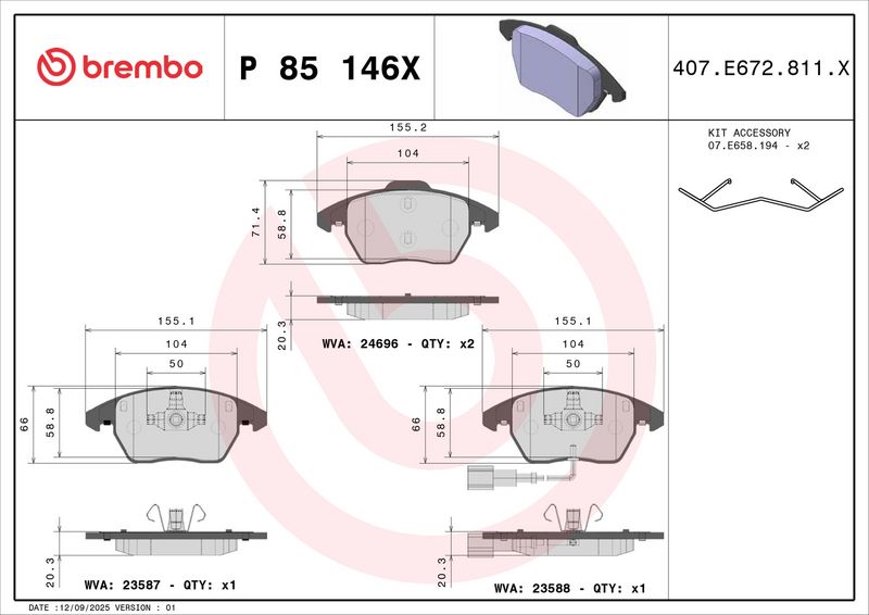 Brembo P85146X Brake Pad Set, disc brake - 4