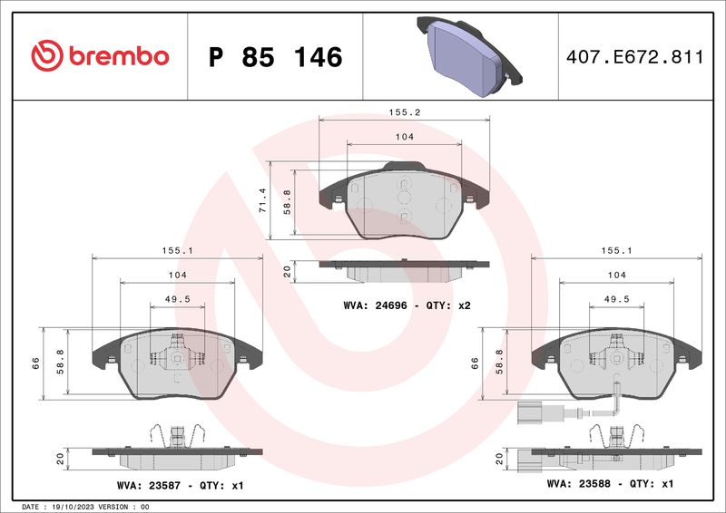 Brembo P85146 Brake Pad Set, disc brake - 1