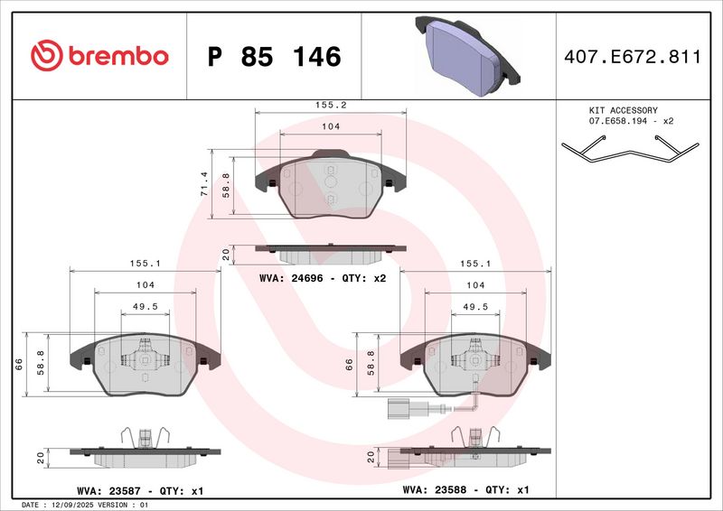Brembo P85146 Brake Pad Set, disc brake - 2