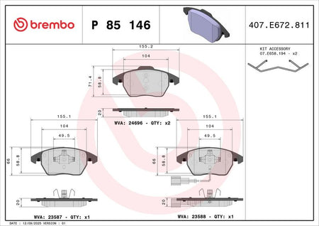 Brembo P85146 Brake Pad Set, disc brake - 2
