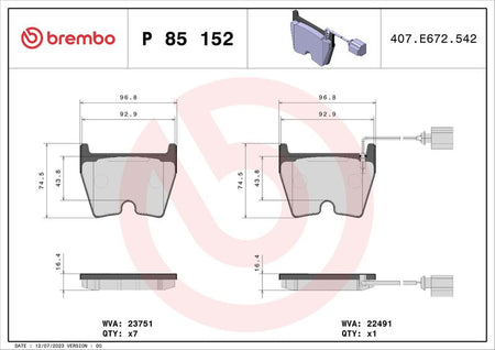 Brembo P85152 Brake Pad Set, disc brake - 1