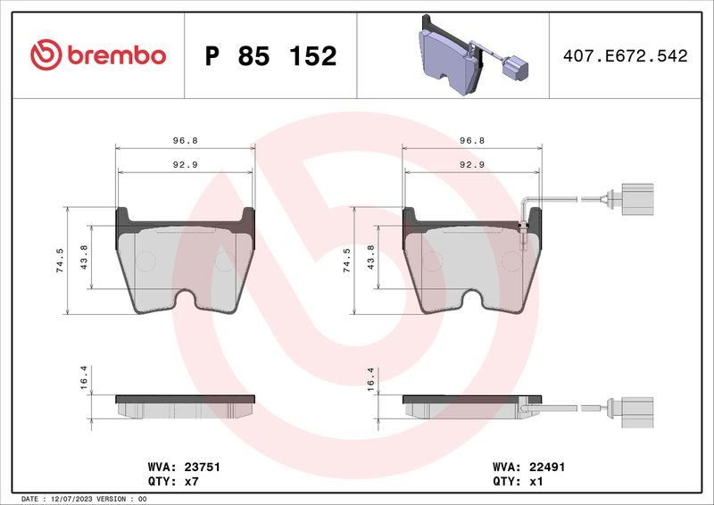 Brembo P85152 Brake Pad Set, disc brake - 1