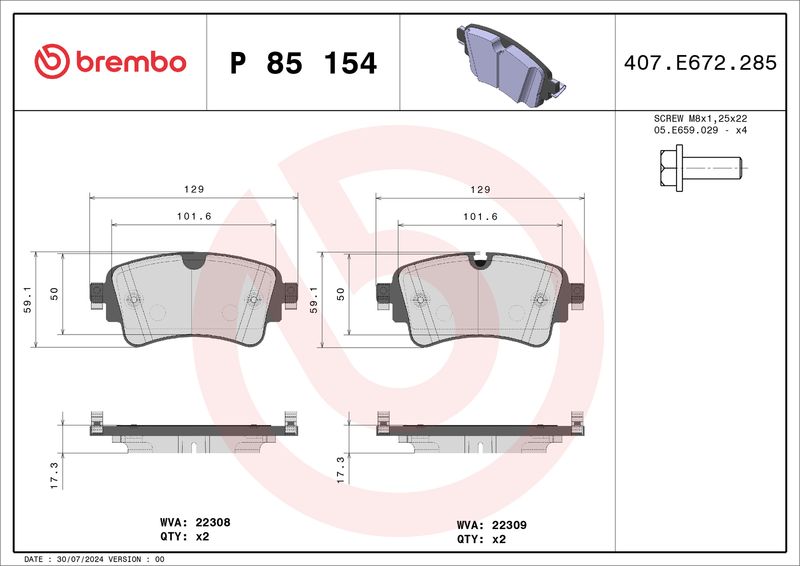 Brembo P85154 Brake Pad Set, disc brake - 1