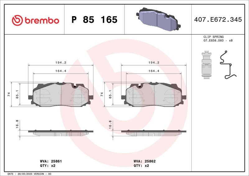 Brembo P85165 Brake Pad Set, disc brake - 1
