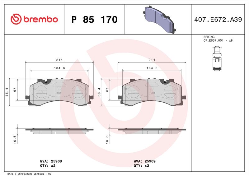 Brembo P85170 Brake Pad Set, disc brake - 1