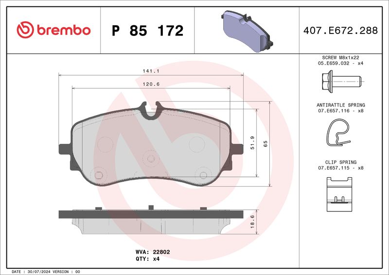 Brembo P85172 Brake Pad Set, disc brake - 1