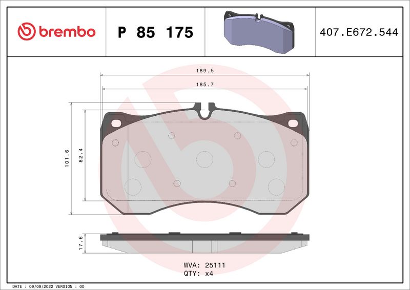 Brembo P85175 Brake Pad Set, disc brake - 1