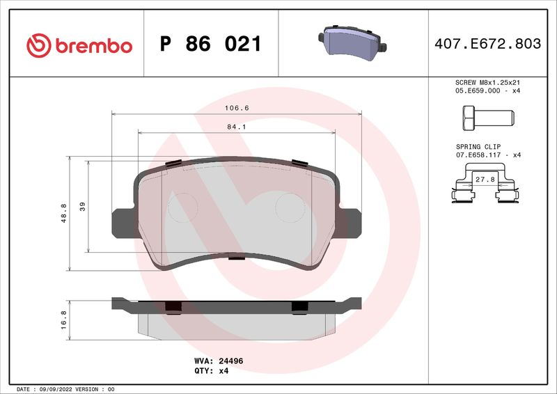 Brembo P86021 Brake Pad Set, disc brake - 1