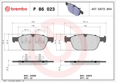 Brembo P86023 Brake Pad Set, disc brake - 1