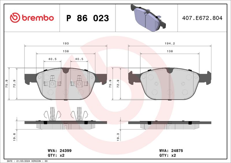 Brembo P86023 Brake Pad Set, disc brake - 1