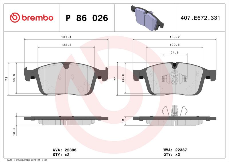 Brembo P86026 Brake Pad Set, disc brake - 1