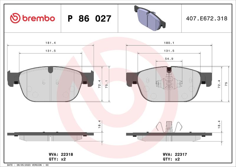 Brembo P86027 Brake Pad Set, disc brake - 1