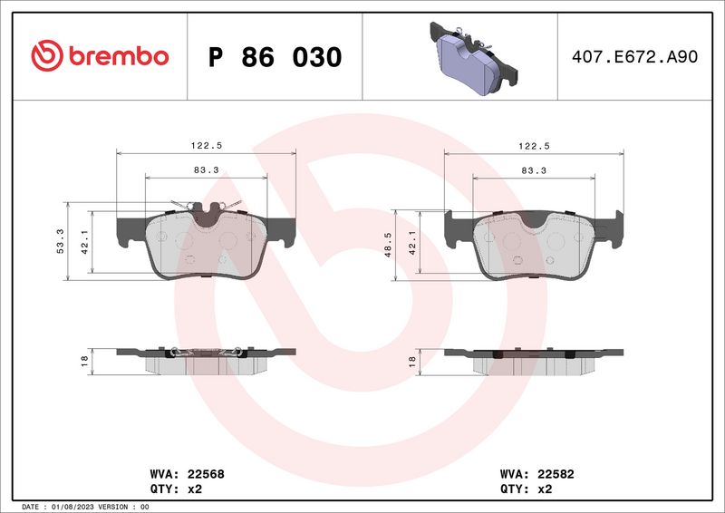 Brembo P86030 Brake Pad Set, disc brake - 1