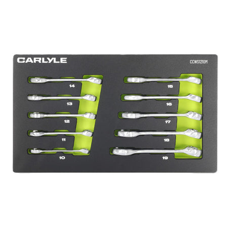 10 PC Metric 12 PT Stubby Combination Wrench Set 10mm to19mm