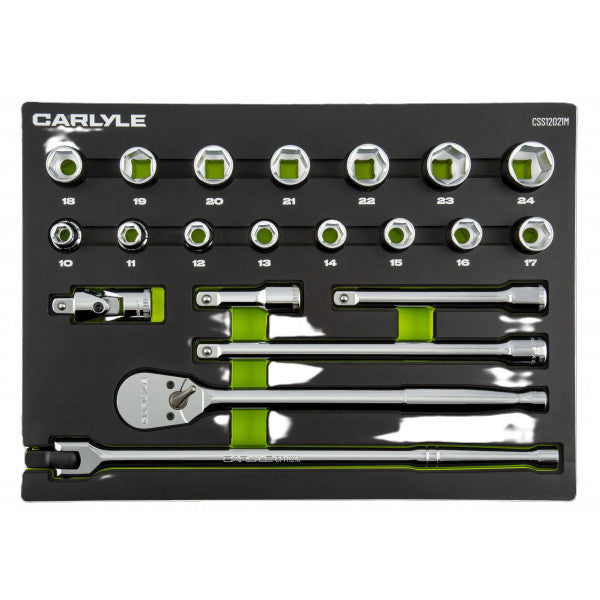 21pc 1/2 Drive 6 point socket set 10mm to 24mm