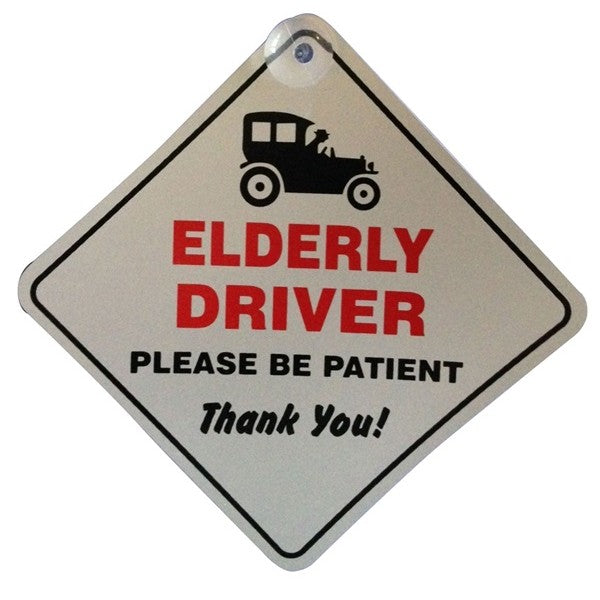 Suction Cup Diamond Sign - White - Elderly Driver